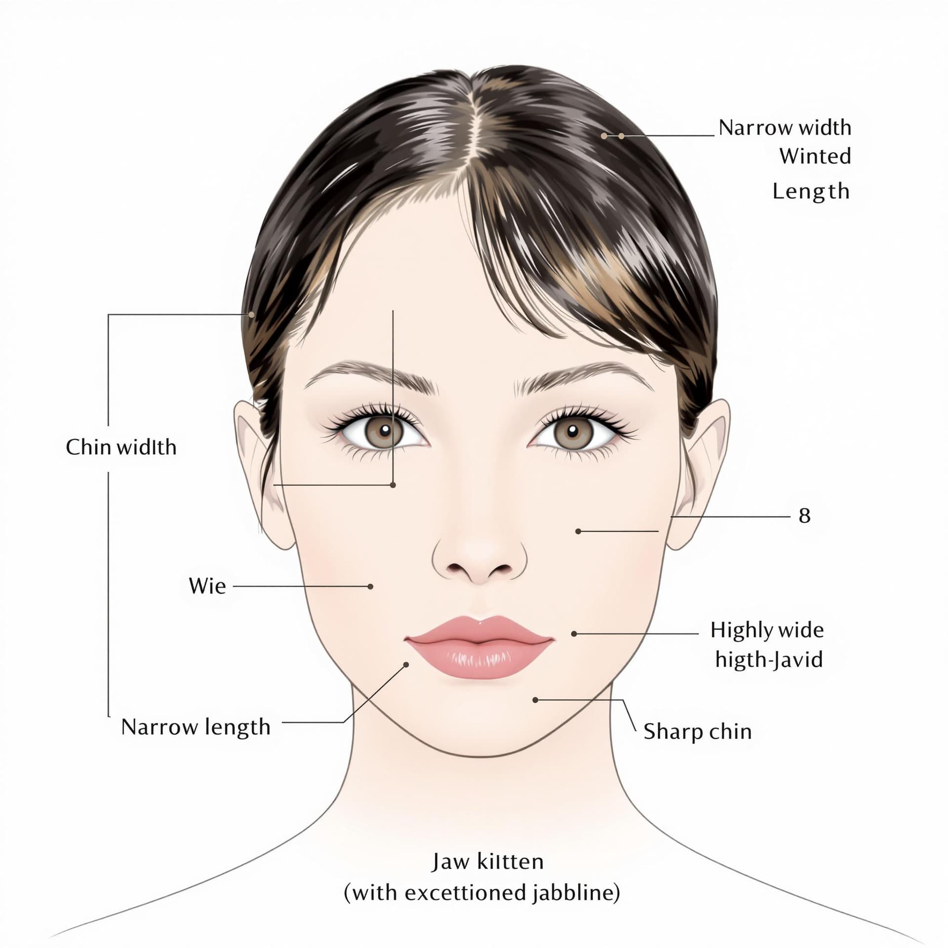 AI generated: A Female with a distinct facial structure, comprising: a narrow chin width, a short chin length, and...