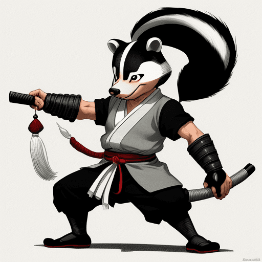 AI generated: artwork by Stan Sakai, anthropomorphic badger, samurai, black and white draw