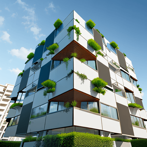 AI generated: flexible 3*3 cube residential building with grids and inner open main court and green roof