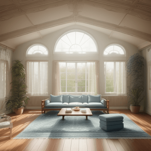 AI generated: High resolution photography interior design, dreamy sunken living room conversation pit, wooden floo...