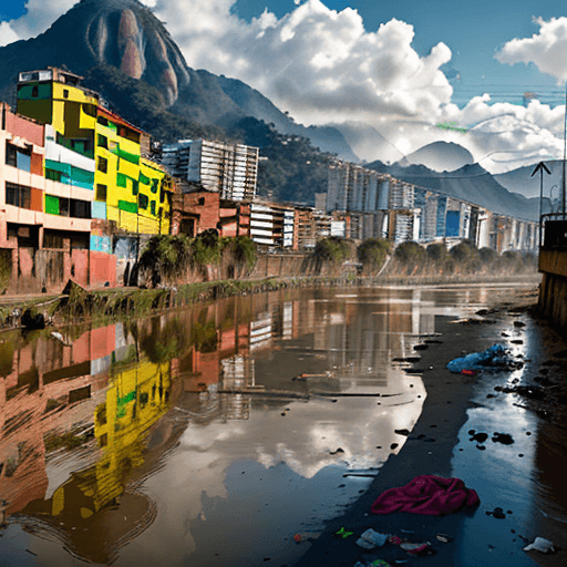 AI generated: Rio Grande with garbage pollution in it, located in the city of Bogota, Colombia 8k, intricate detai...