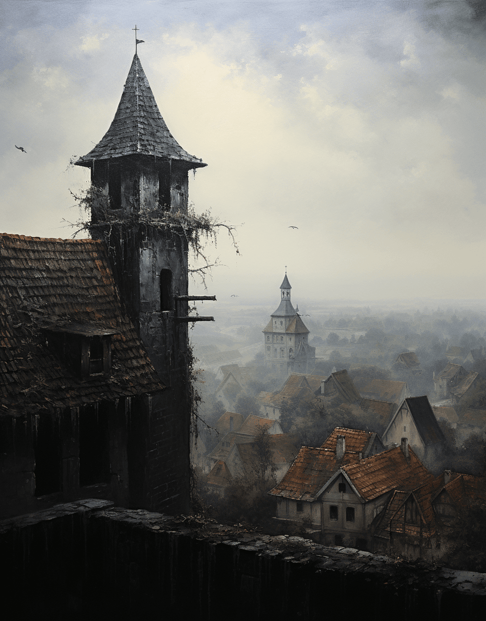 AI generated: An oil painting in the style of William Balshon depicting the interior structure and detail of an ab...