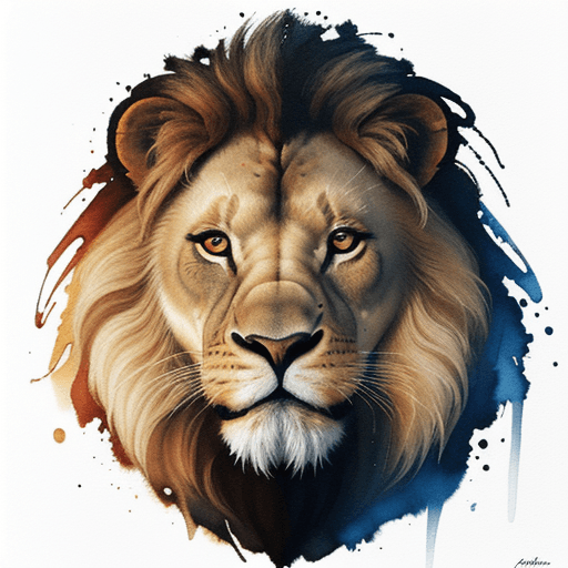 AI generated: a watercolor painting of a lion's face, an airbrush painting by Petros Afshar, behance, lyco art, be...