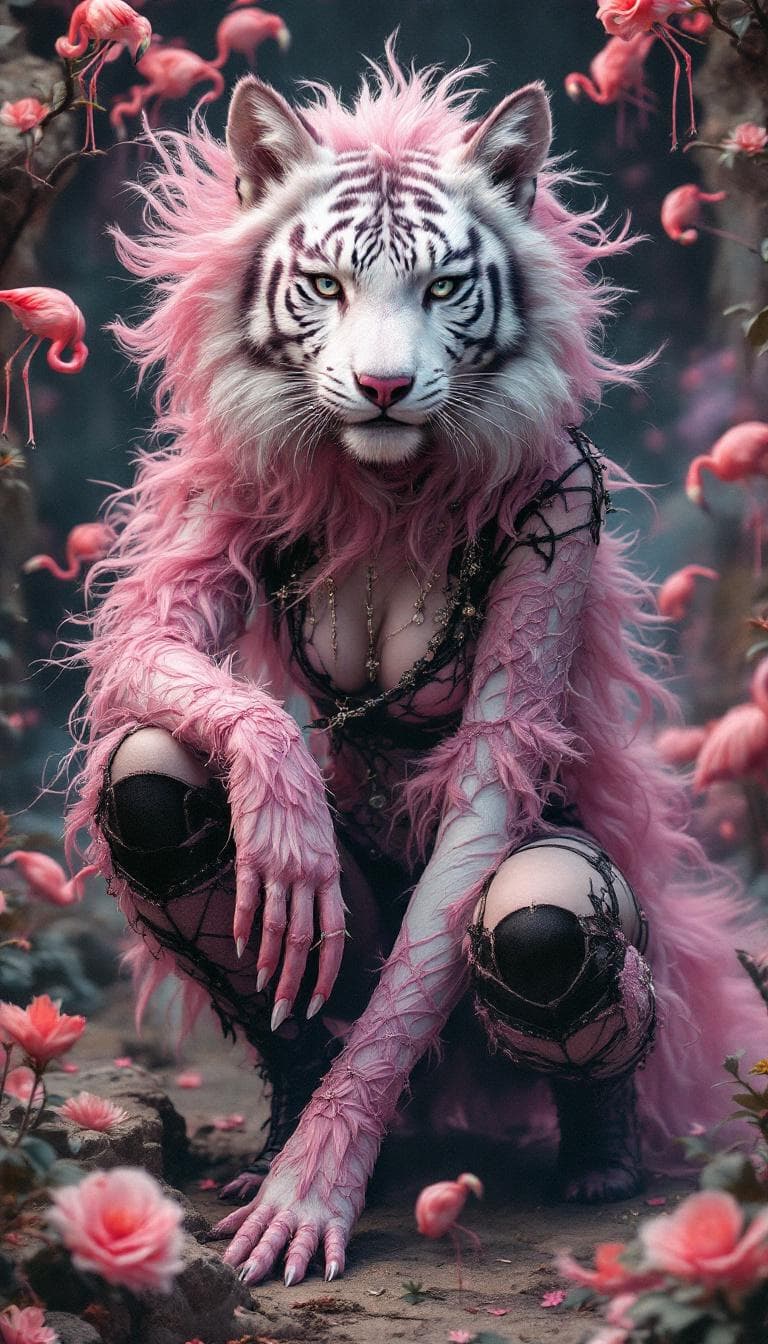 AI generated: Surreal cosmic ephemeral fantasy,  Alice in wonderland surreal psychotropic, mad hatter pink flaming...