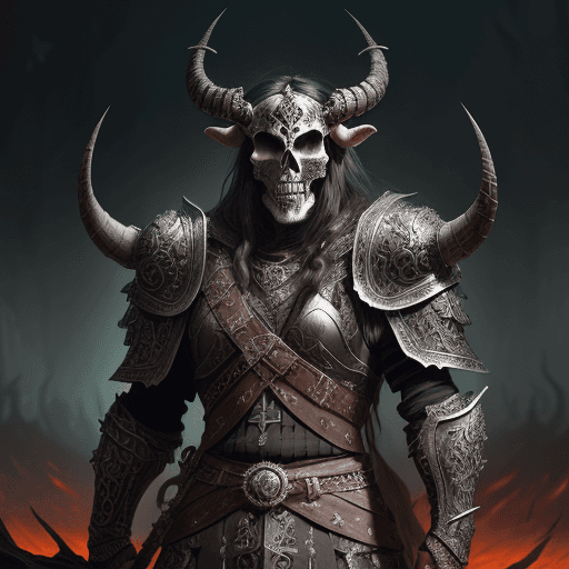 AI generated: horned dark skull warrior in armor, background canserber, viking, beautiful, highly detailed and int...