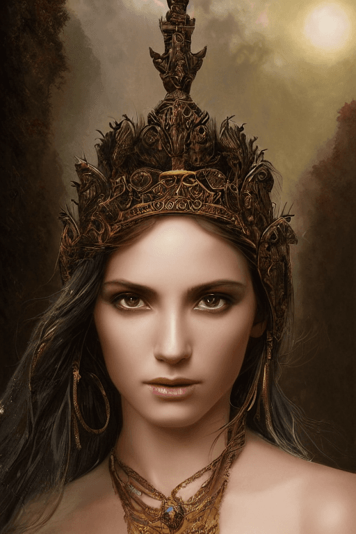 AI generated: a matte painting of an insanely beautiful female goddess of seduction, sharp focus on eyes, insanely...