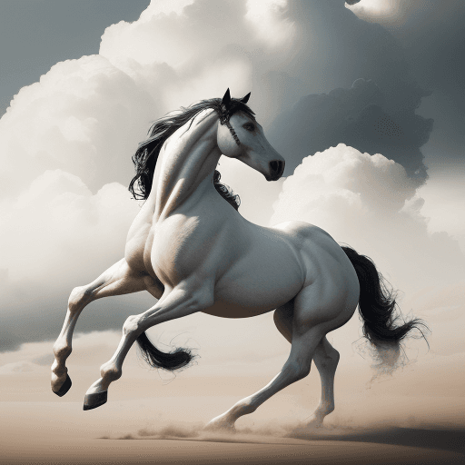 AI generated:   horse with baby horse. clouds. heavens. running in clouds. baby horse is running after adult horse...