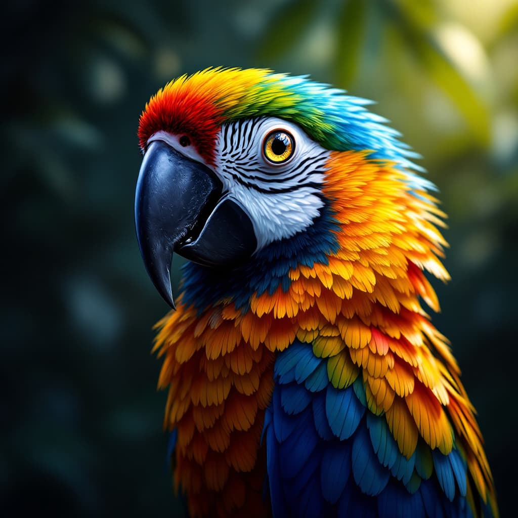 AI generated: Hyper realistic eye level exterior photo of a parrot wallpaper, hd background, in the style of chiar...