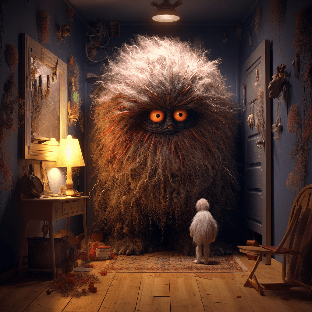 AI generated: a monster appears to be coming out of someone's room, in the style of realistic hyper-detailed rende...