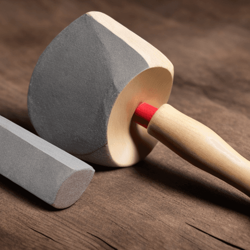 AI generated: Wooden mallet, hammering round wooden peg into square wooden hole 