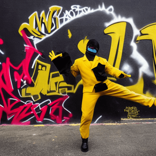 AI generated: A black man in a  yellow bruce lee suit superhero suit with gold gloves and yellow boots,black sungl...