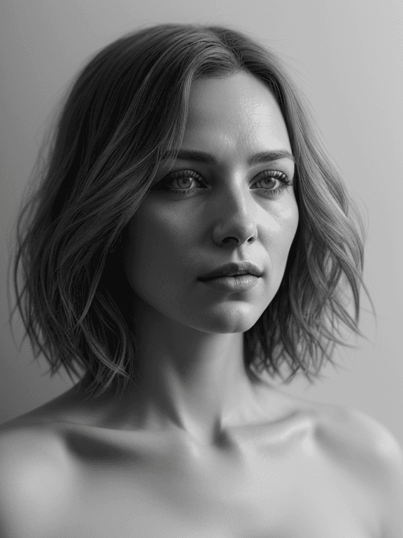 AI generated: Realistic,(greyscale, traditional media, sketch), portrait, 1girl, cover - perfect tone, style of dr...