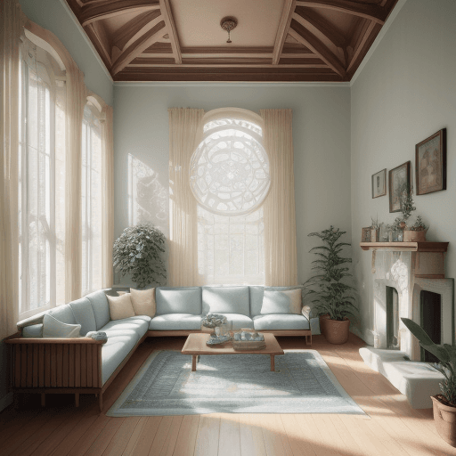 AI generated: High-resolution photography interior design, dreamy sunken living room conversation pit, wooden floo...