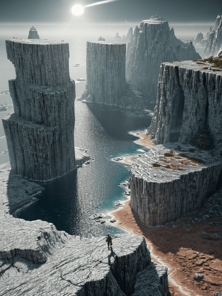 AI generated: Photo of a ultra realistic edge of the Earth, bright light, cinematic lighting, battered, low angle,...