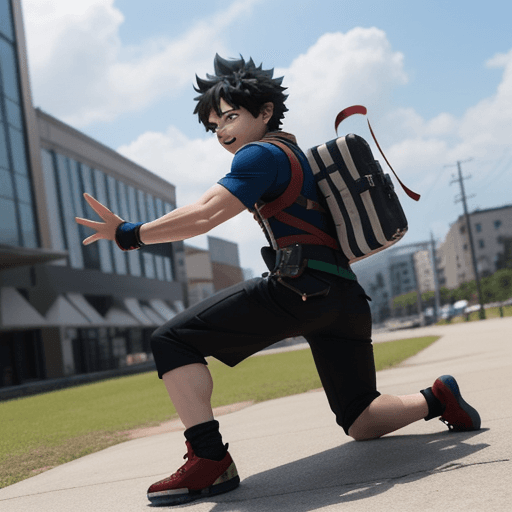 AI generated: Photo of a Deku from My Hero Academia, action poses, chibi style, front angle, hyper realistic, focu...