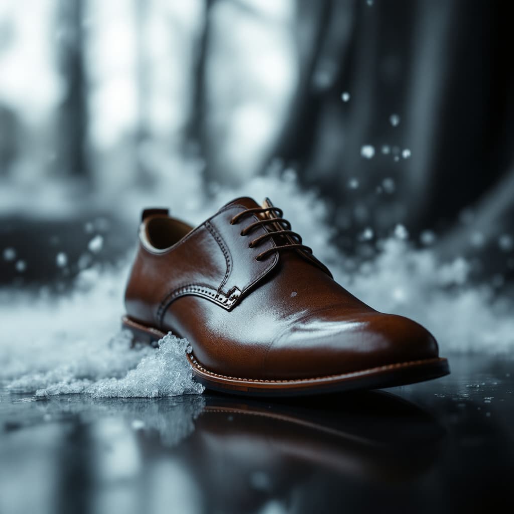 AI generated: ultra-realistic photo concept leather shoe, in the proffessional style photography, shot on a Sony A...