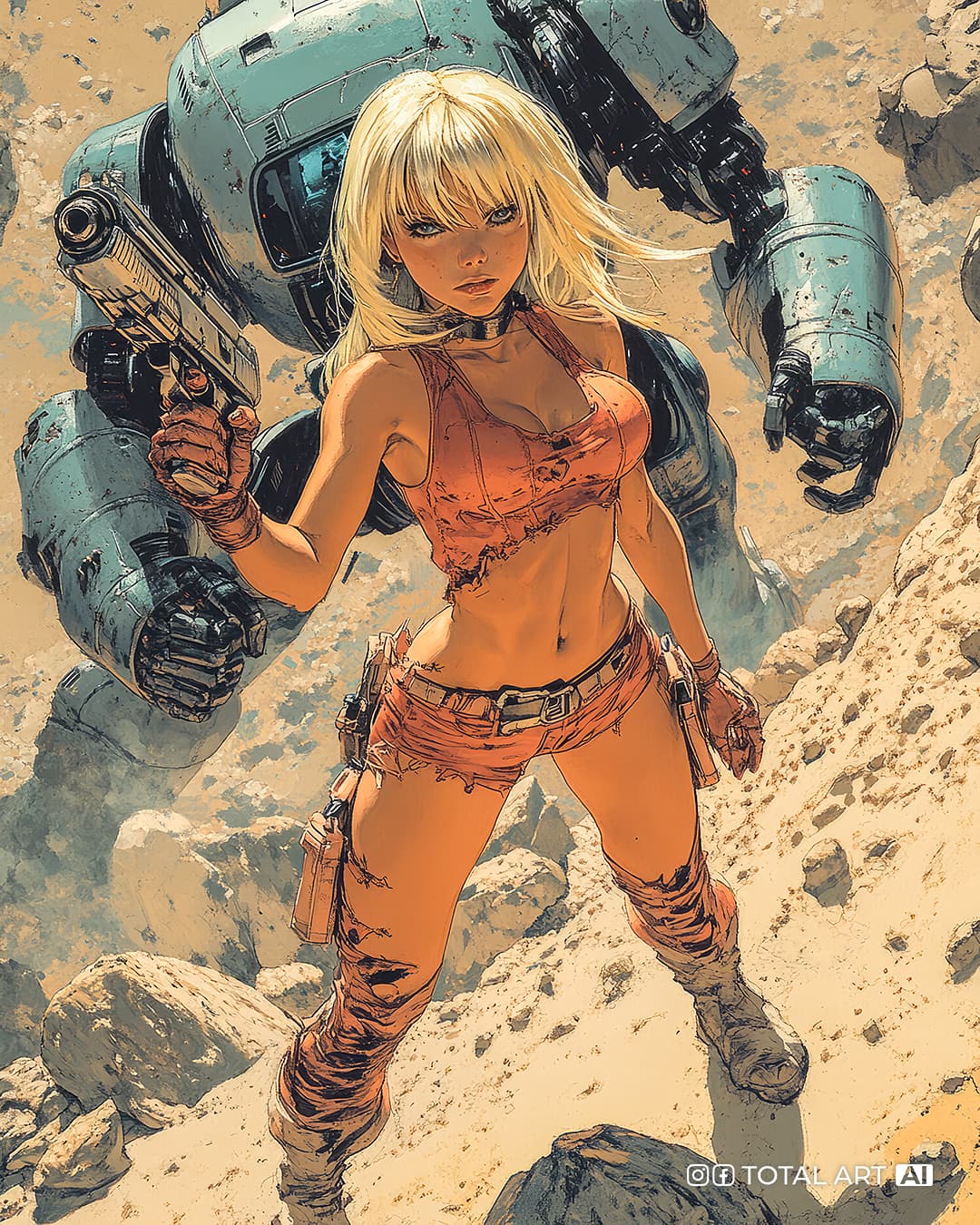 AI generated: Marvel comic art, comic art, top down view illustration of a gorgeous platinum blonde vixen in tatte...