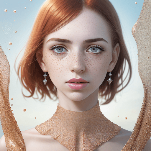 AI generated: a woman with freckled skin is photographing her face, in the style of dmitry kustanovich, delicate m...