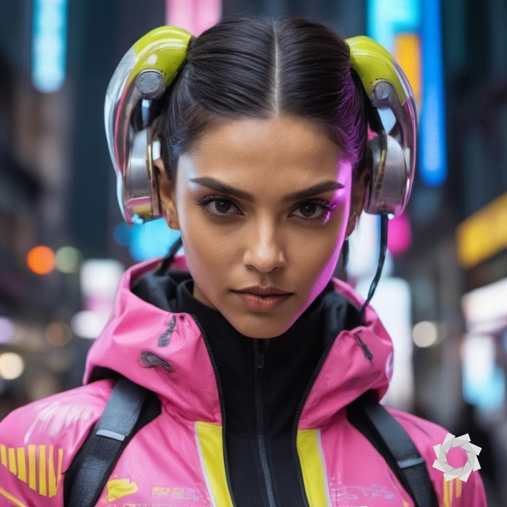 AI generated: Deepika Padukone as a futuristic girl, kawaii style {style Detailed body painting beautiful neon ope...