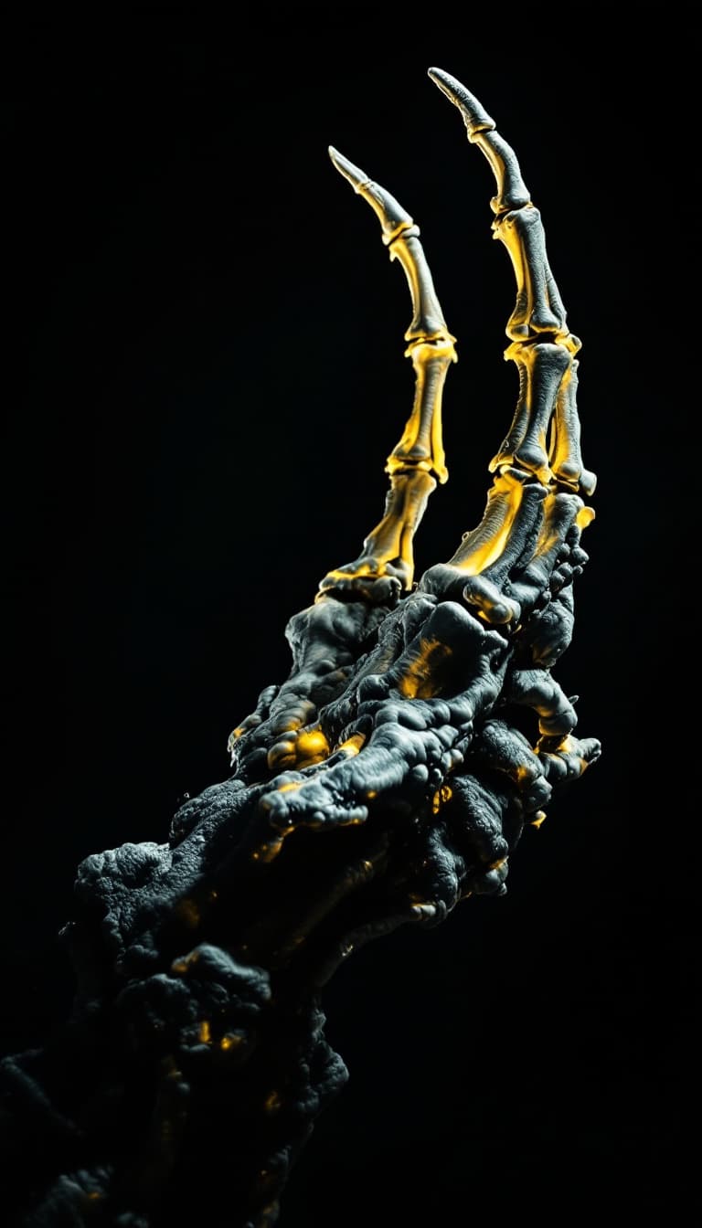 AI generated: T rex skeleton claw, dramatic lighting