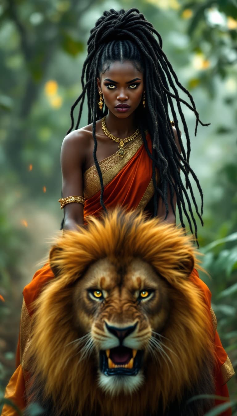 AI generated: full body view  of most beautiful black African  girl , most beautiful girl in elegant bold color gr...