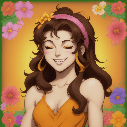 AI generated: A smiling and happy game character, 2010s Decor style, with subtle makeup, Arcade 1990s Point And Cl...