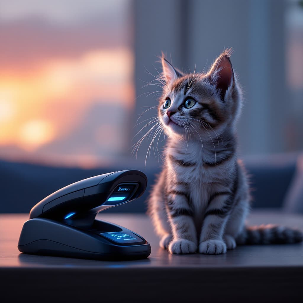 AI generated: ultra-realistic image of a kitten next to a barcode scanner sunset side view —ar 4:6
The image of th...