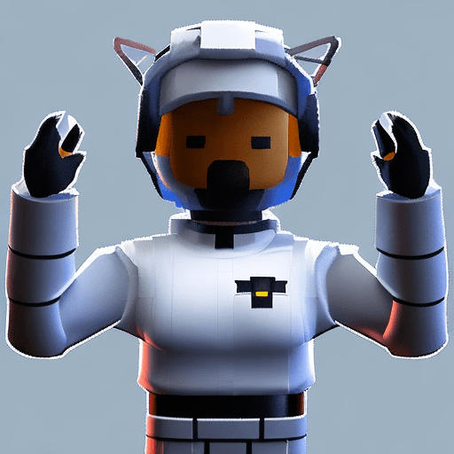 AI generated: A Roblox charakter pilot character in a fighter pilot suit with phone
, standing confidently with ar...