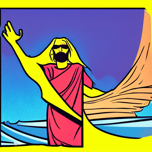 AI generated: high contrast comic book style art, moses opening the sea, pop art, comic art, clean lines, bright c...