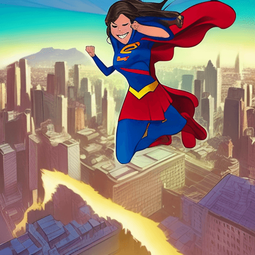 AI generated: Supergirl smiles as she floats above a city skyline, with her hair flowing in the wind.
Supergirl fl...