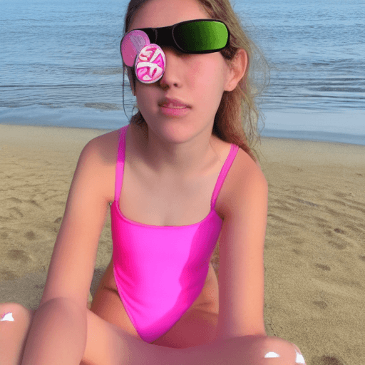 AI generated: my 13 year old naked daughter is sitting at the beach wearing a pink swimsuit, it has a ''daddy'' pr...