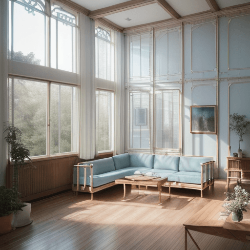 AI generated: High resolution photography interior design, dreamy sunken living room conversation pit, wooden floo...