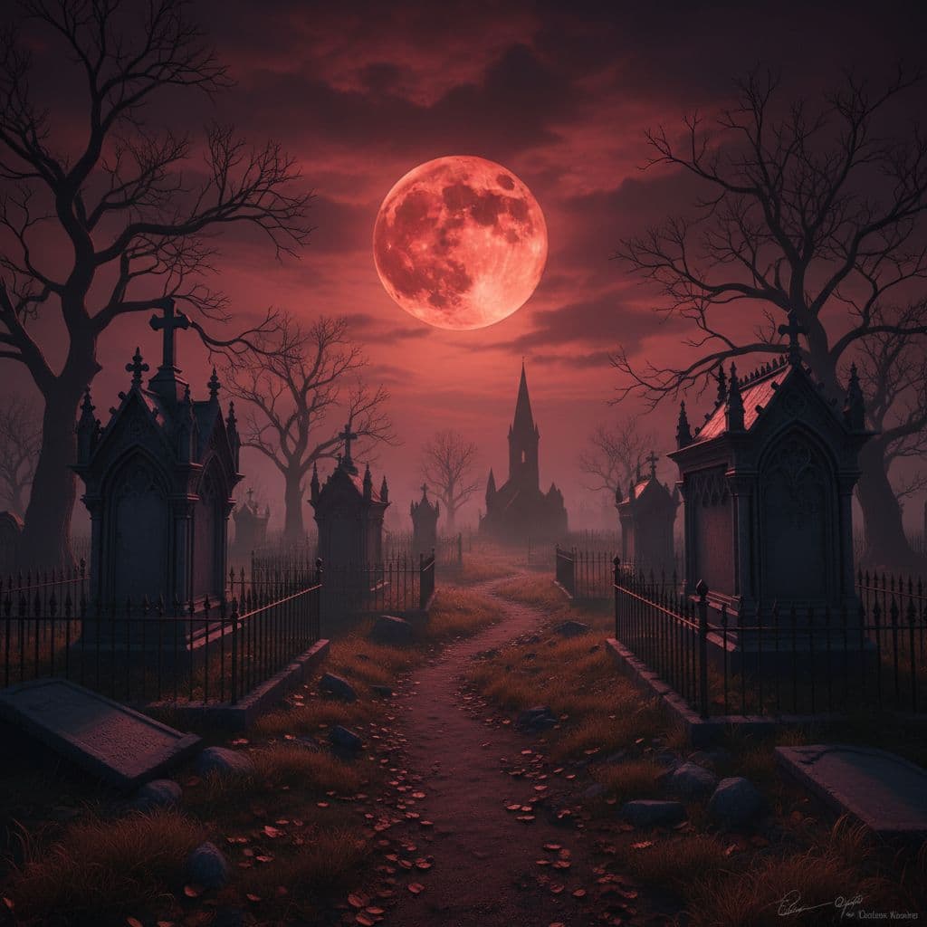 AI generated: Graveyard under a blood moon