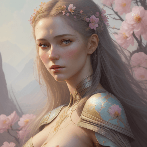 AI generated: sandra's portrait is shown in this wallpaper, in the style of fantasy illustrations, realistic human...
