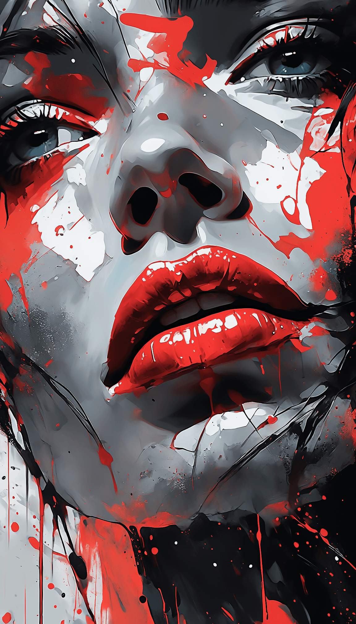 AI generated: Close up portrait, impasto technique, low angle, detailed eyes, detailed lips, gray teal and black a...