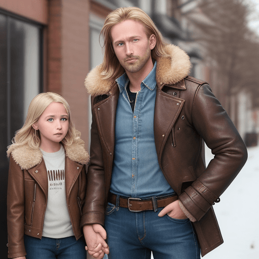 AI generated: 12K, HRD, film grain, 100 ASA, The image features a family consisting of a father 38 yrs old blonde ...