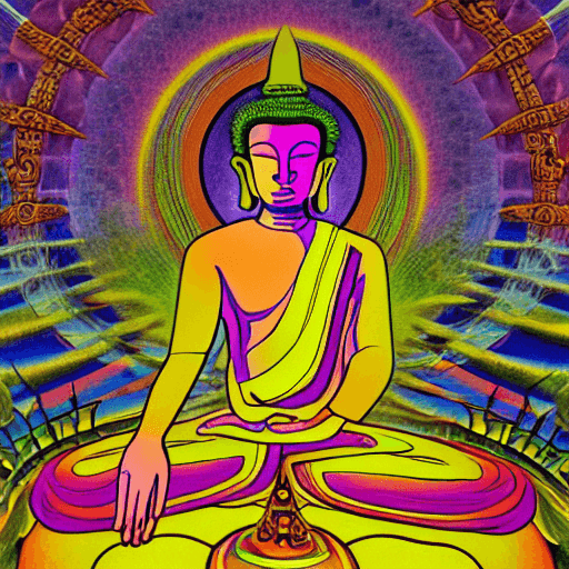 AI generated: occult diagramm, buddha on LSD-trip to heaven. in cosmos. speeding to moon. surrealistic. dali style...