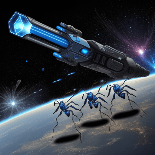AI generated: army group, blue ant army group with silver armor invasion the planet, gunfire with red ant group, s...