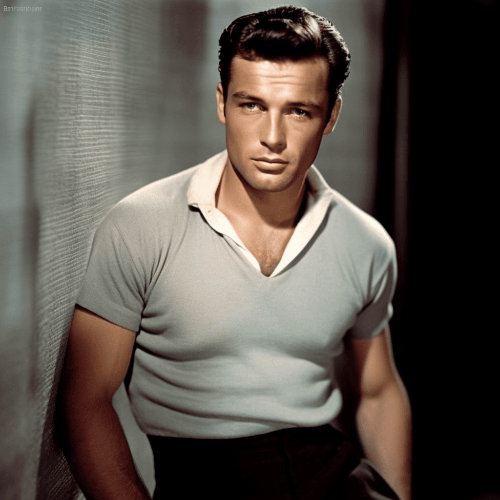AI generated: hollywood, perfect eyes, perfect face, colorized, actor man, handsome, 1950's