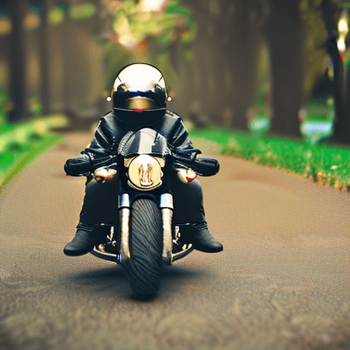 AI generated: cinematic film still award winning photo cute mouse, epic, wearing leather motorcycle jacket, helmet...