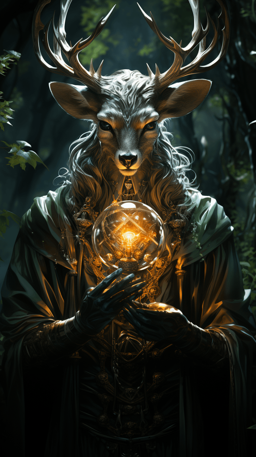 AI generated: A surreal forest guardian , holding a glowing orb --ar 9:16