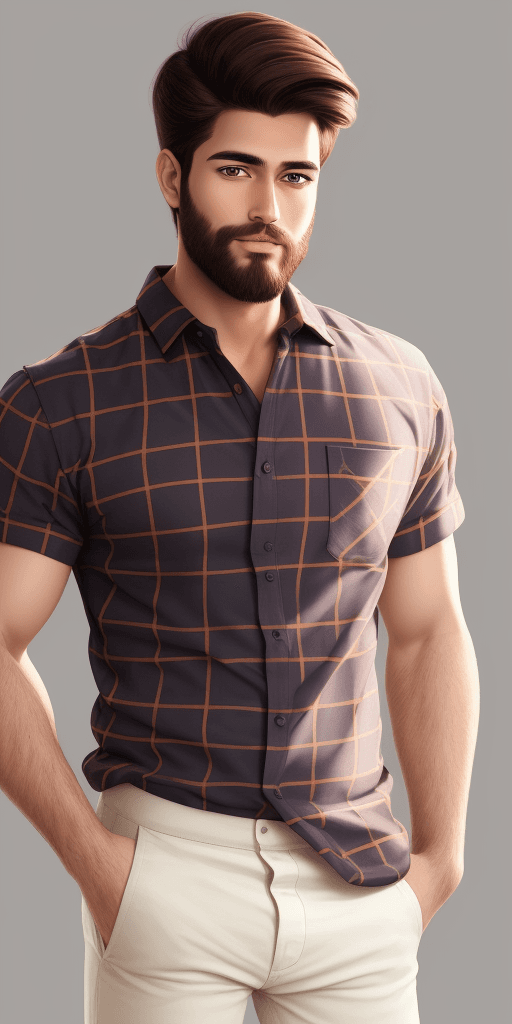 AI generated: full image High resolution cartoon, dreamy, male model with light beard, with light brown skin, almo...