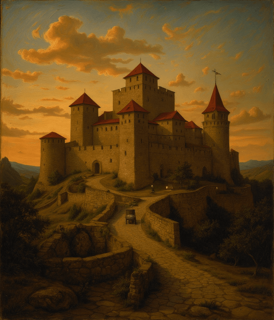 AI generated: Realistic painting in the style of Michelangelo. Painting of the Old Fortress in Kamianets-Podilskyi...
