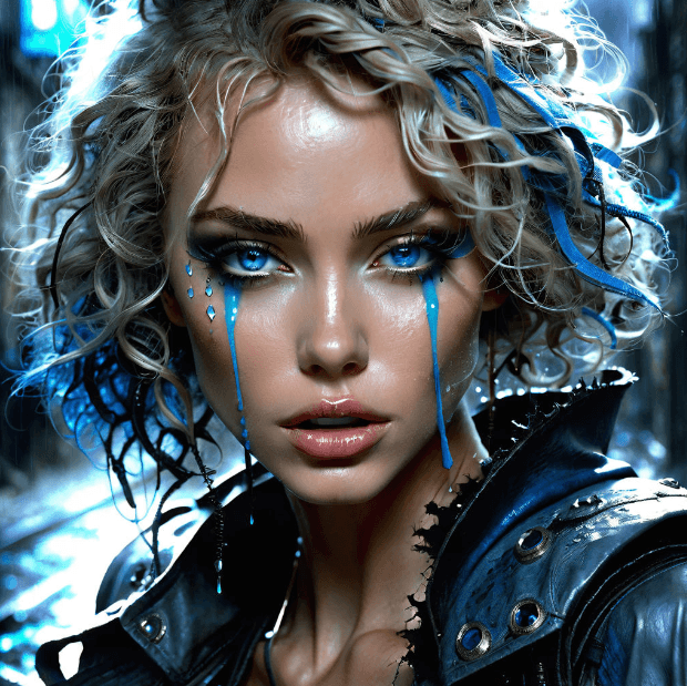 AI generated: A close up portrait, of a future Neon-Punk poster of A truly amazing (((attractive sultry enchanted ...