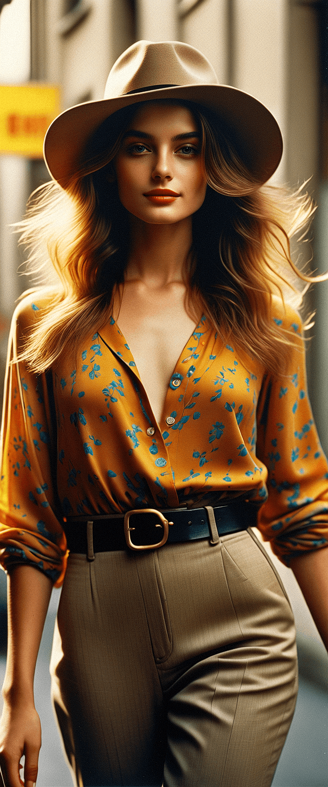 AI generated: An image of  a striking woman with a confident stance on a city street. She has long, flowing hair i...