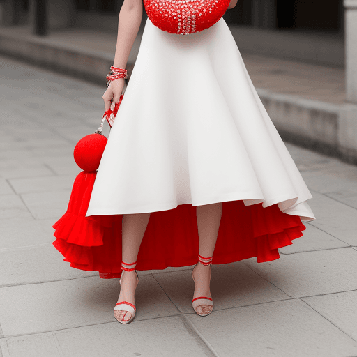 AI generated: perrito con vestido rojo con bolitas blancas y tacones amarillos
en una pasarela en jupiter

