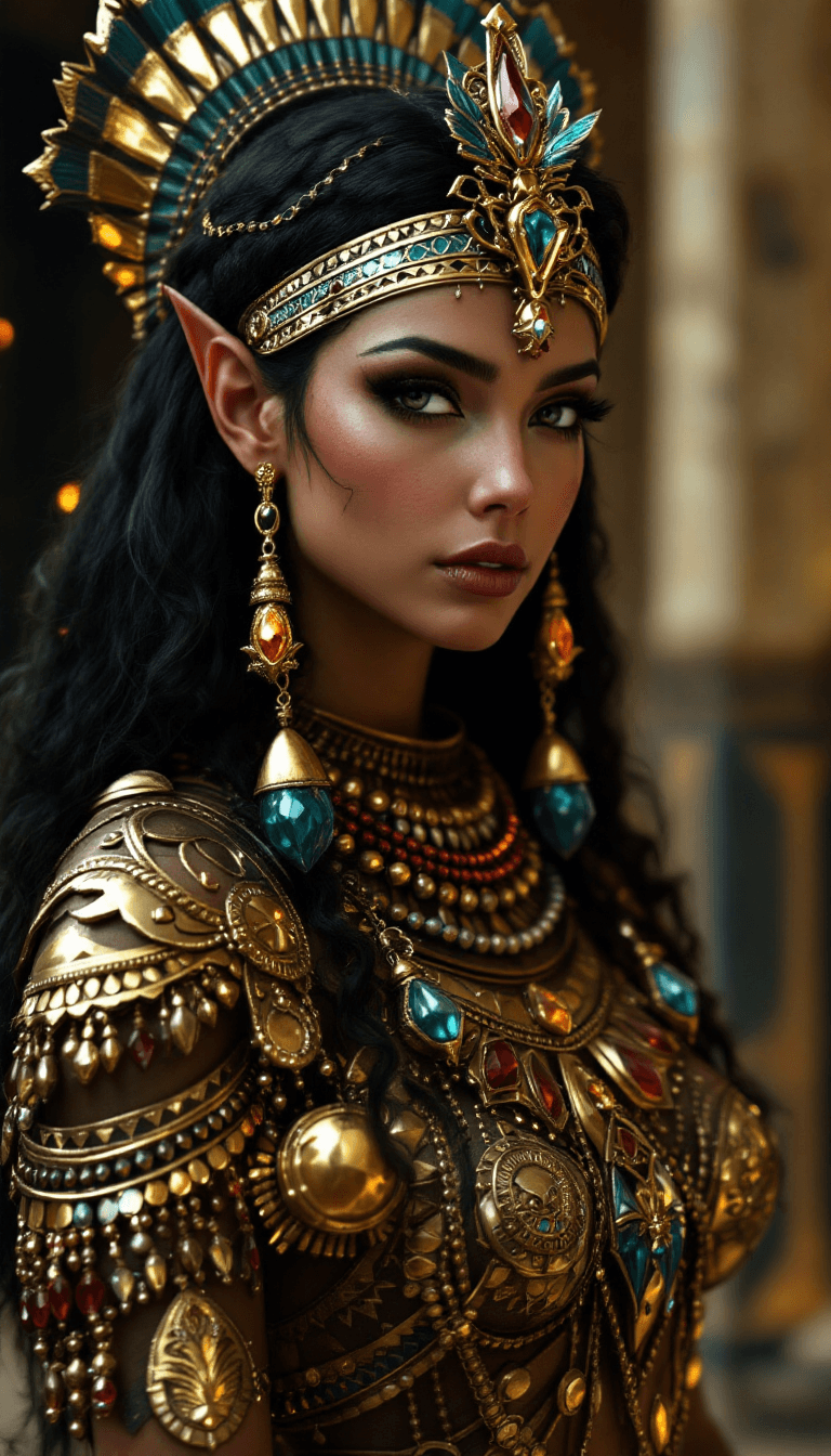 AI generated: Female Horus, egypt god, fantasy light armor withe many accessories and detailles, beauty, 4k, ultra...
