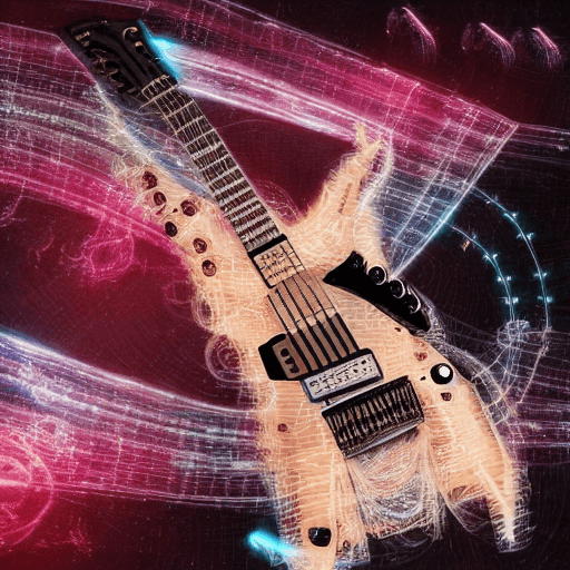 AI generated: skeletal electric guitar, cosmic guitar strings, cinematic lighting, 3d prop art, --ar 9:16
