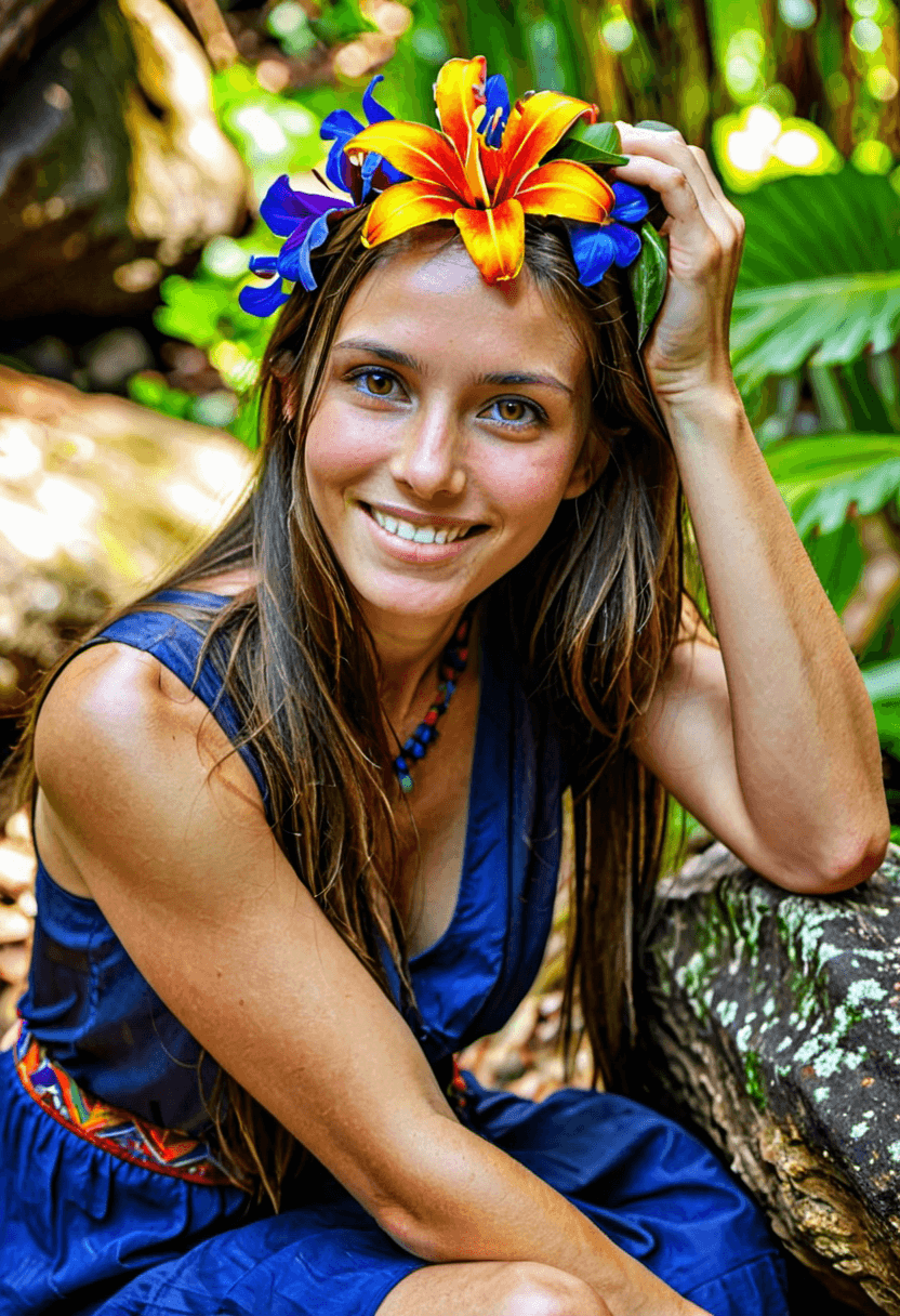 AI generated: HDR photo of naturally beautiful woman with no makeup, from above, long brunette hair, sitting up ag...