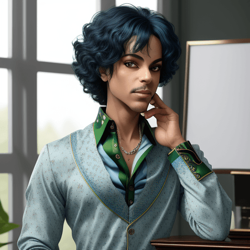 AI generated: Portrait of prince in casual office attire, blue and green patterned shirt,  Exquisite detail, 30-me...